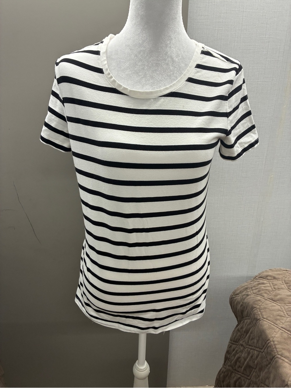 Amazon Essentials Black and White Striped Short Sleeve Crewneck Tee